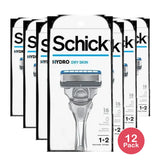 Schick Hydro Dry Skin Men's 5-Blade Razor Handle + 2 Refill Razor Blades Kit 1 Count 2.4oz (Pack of 12)