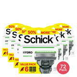 Schick Hydro Sensitive Razor Blade Refills – Men's Razor Refills, Razor Blades for Men - Trial Size – 6 Razor Refills (Pack of 72)