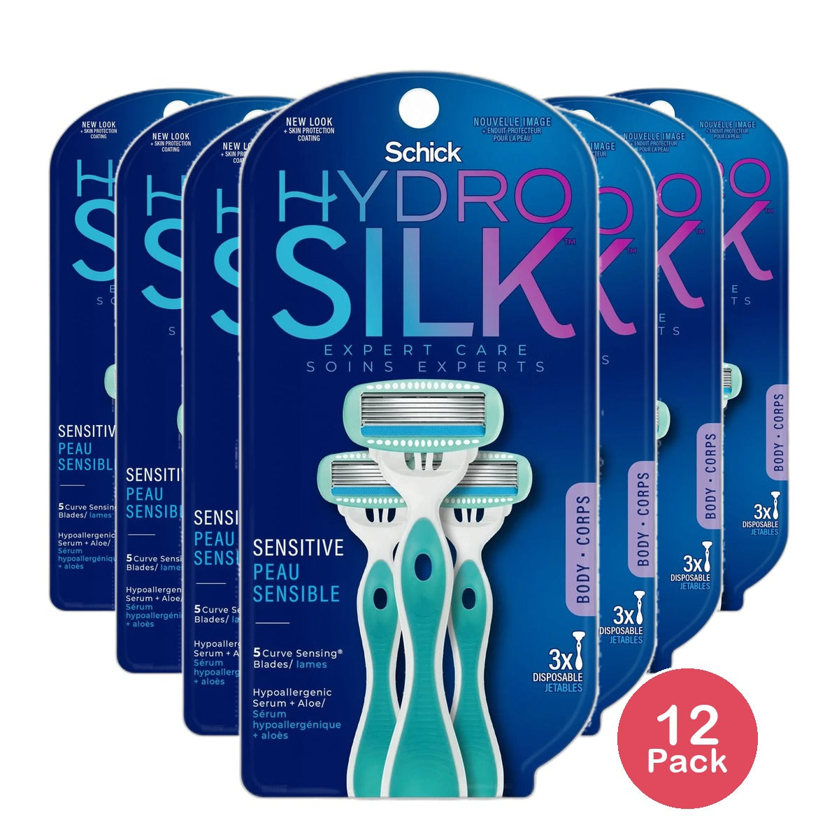 Schick Hydro Silk Disposable Razors for Women with Moisturizing Serum 2.56oz (Pack of 12)