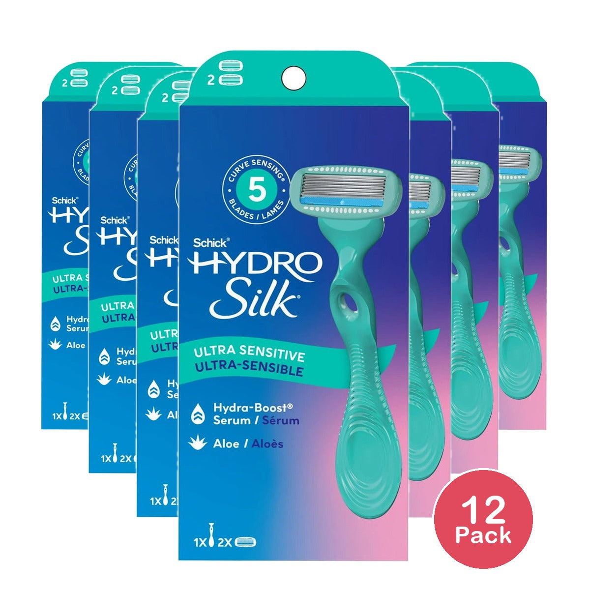 Schick Hydro Silk Sensitive Skin Razor for Women with 2 Moisturizing Razor Blade (Pack of 12)