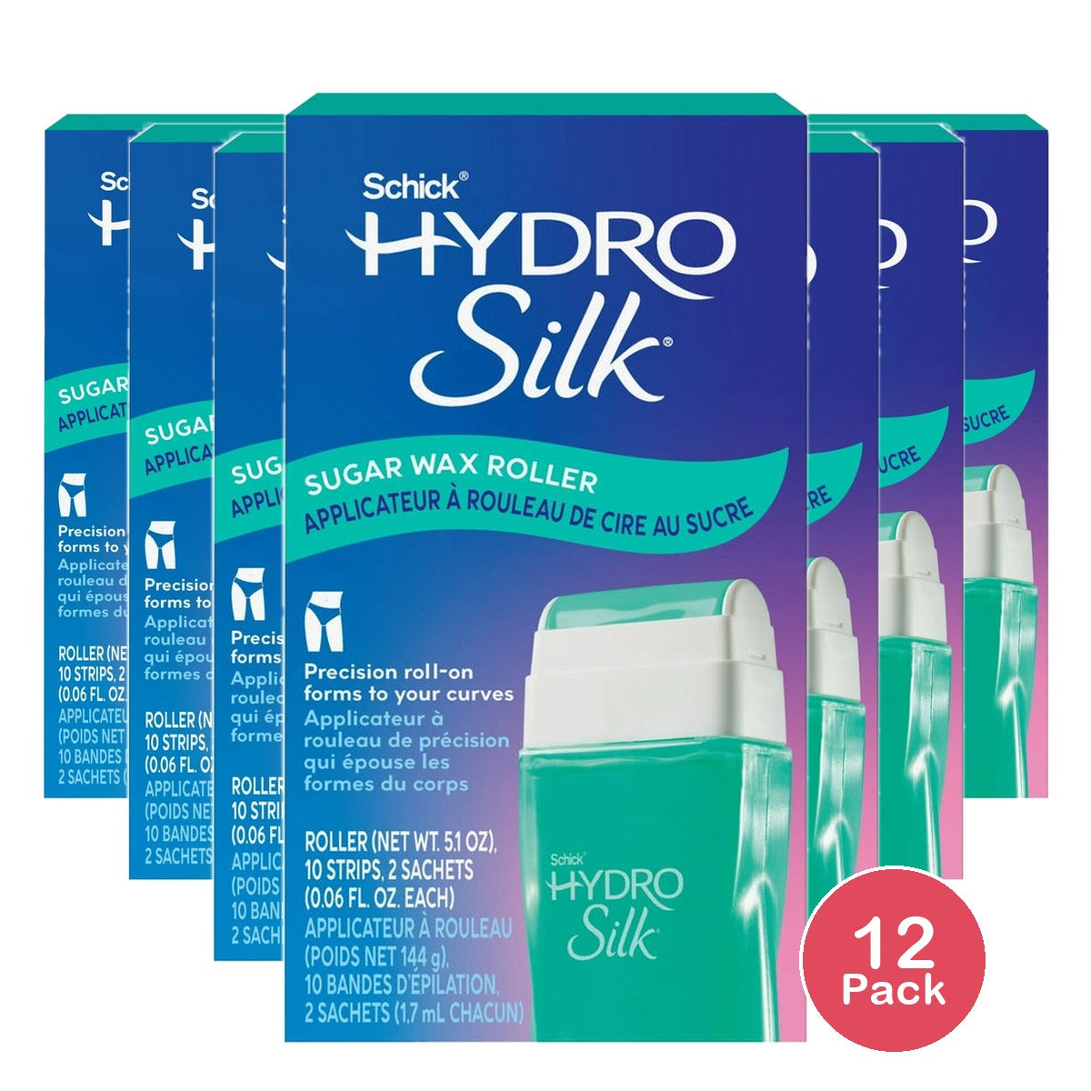 Schick Hydro Silk Sugar Wax Roller, Body Wax Kit 5.1 OZ (Pack of 12)