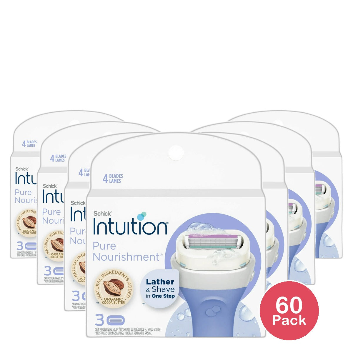 Schick Intuition Pure Nourishment Razor Refills Coconut Milk And Almond Oil3 Ea 0.64oz (Pack of 60)