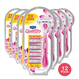 Schick Quattro for Women Women's Razor 1 Razor Handle and 5 Refills Value Pack (Pack of 12)