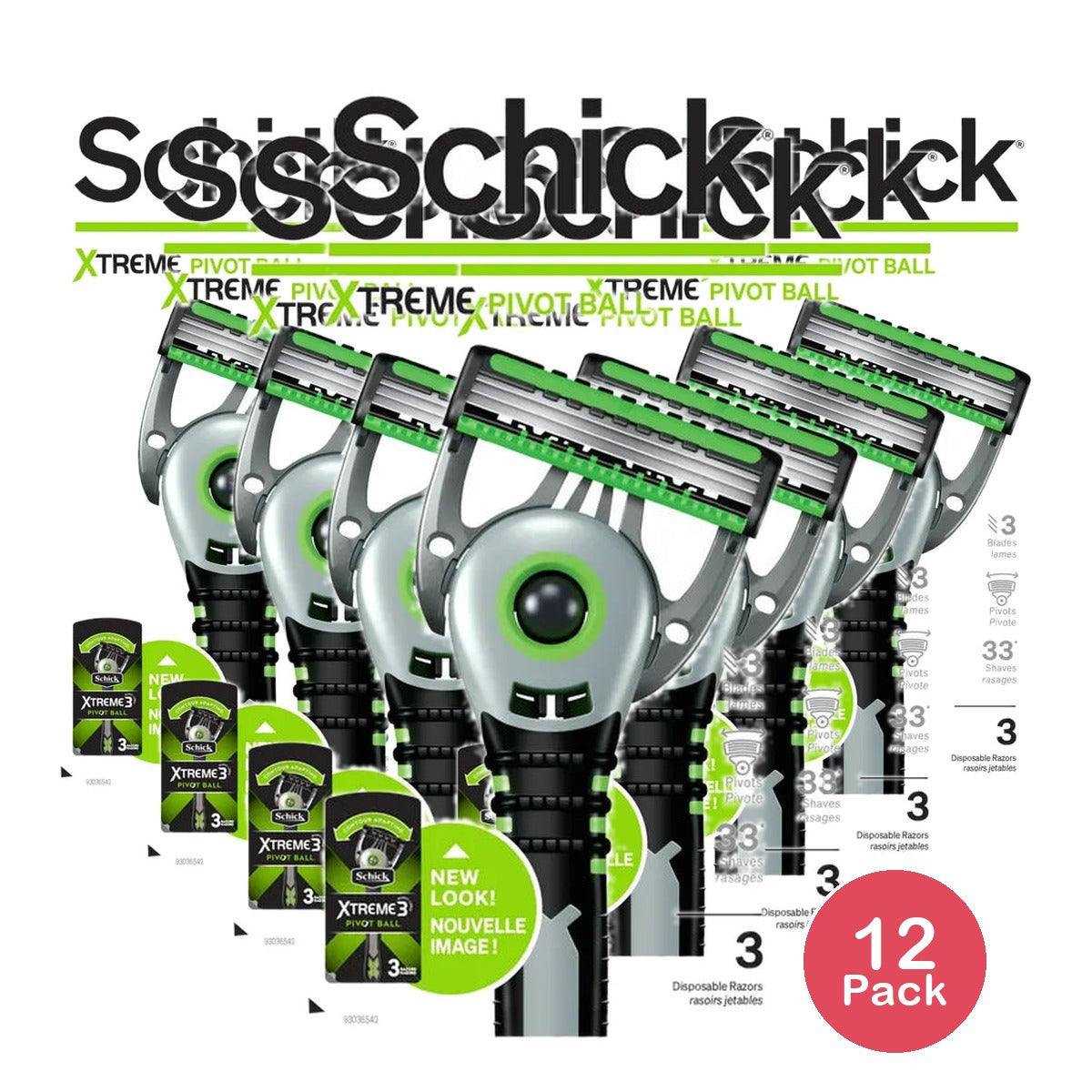 Schick Xtreme 3 Pivotball Disposable Razors For Men3 Ea 1.13Oz (Pack Of 12)