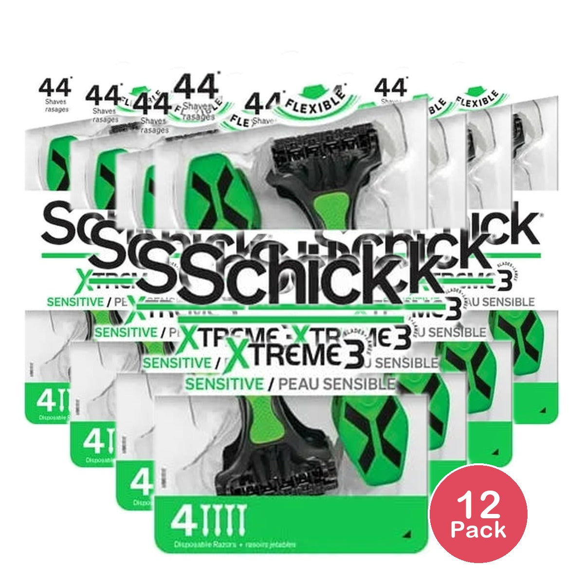 Schick Xtreme 3 Sensitive Skin Triple Blade Disposable Razor 1.4oz (Pack of 12)