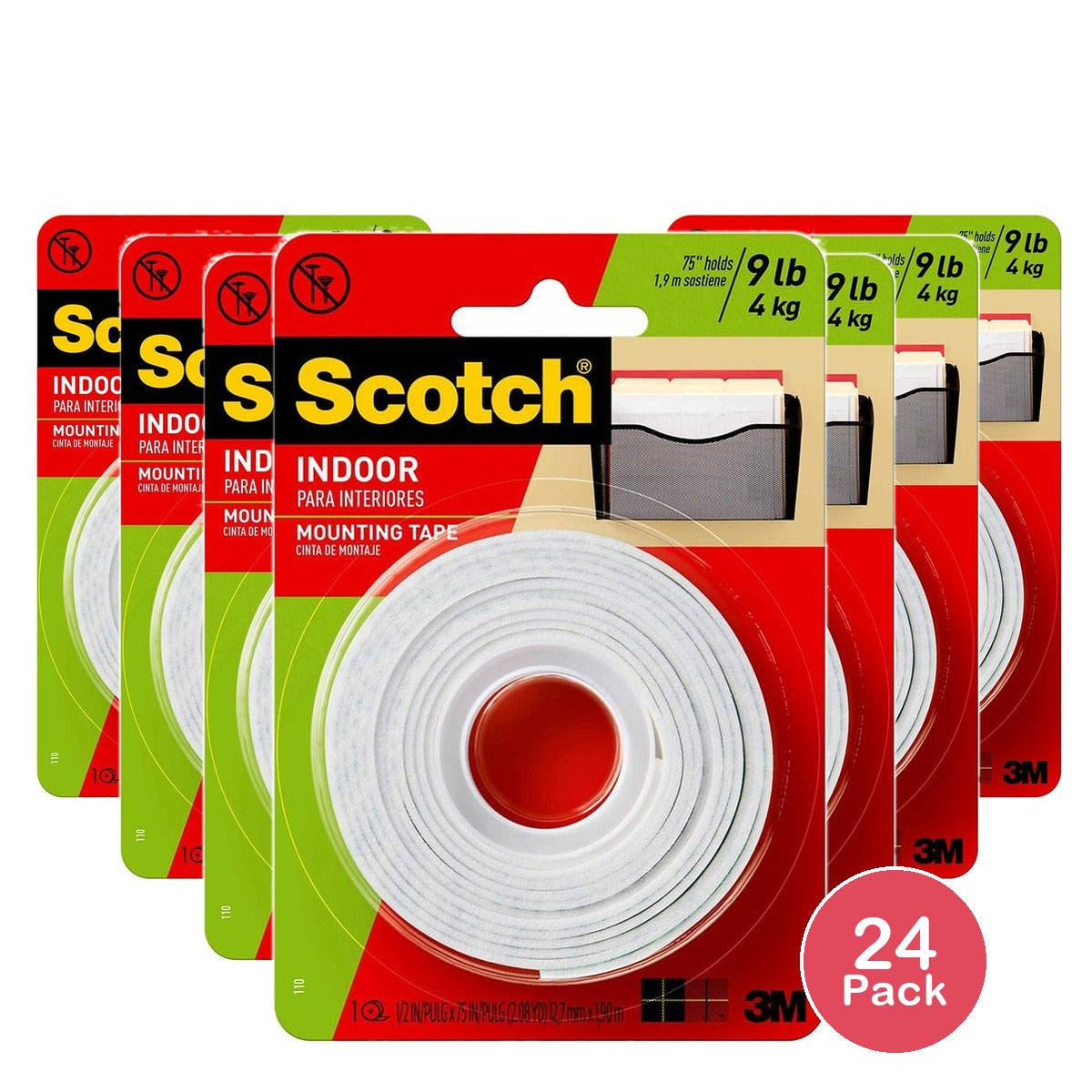Scotch Indoor Double-Sided Mounting Tape 1/2 In X 80 In (Pack of 24)