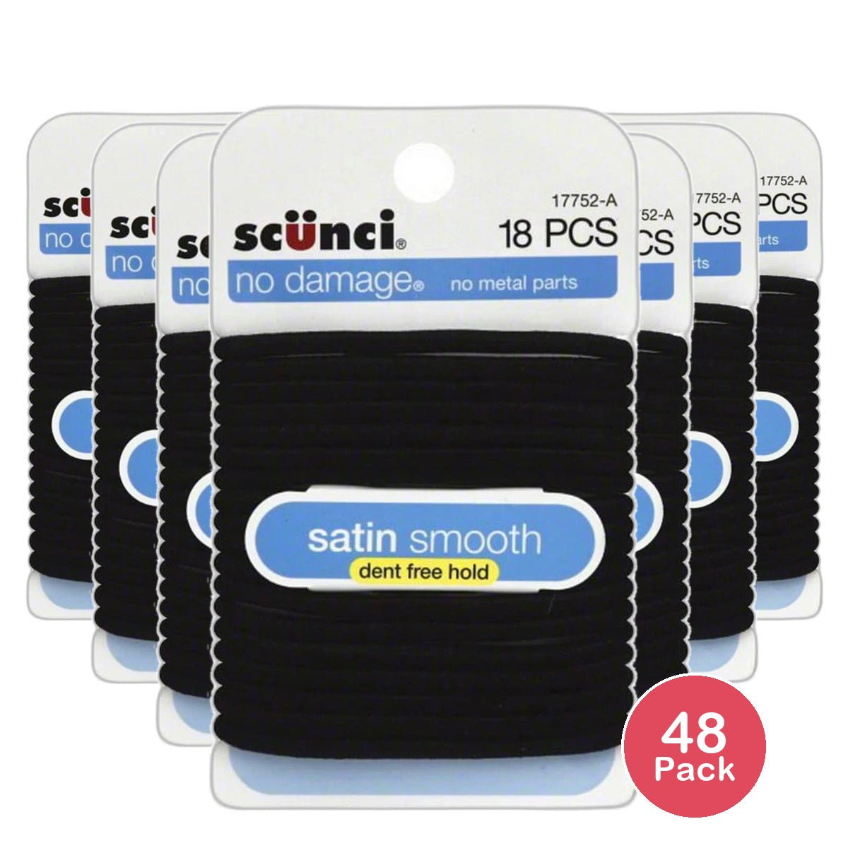 Scunci No Damage Medium Hold Hair Ties Satin Smooth 1.44Oz (Pack of 48)