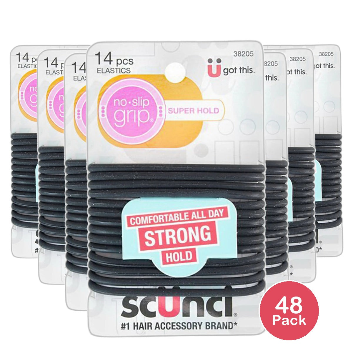 Scunci No-Slip Grip The Evolution Hair Ties Black 0.96Oz (Pack of 48)