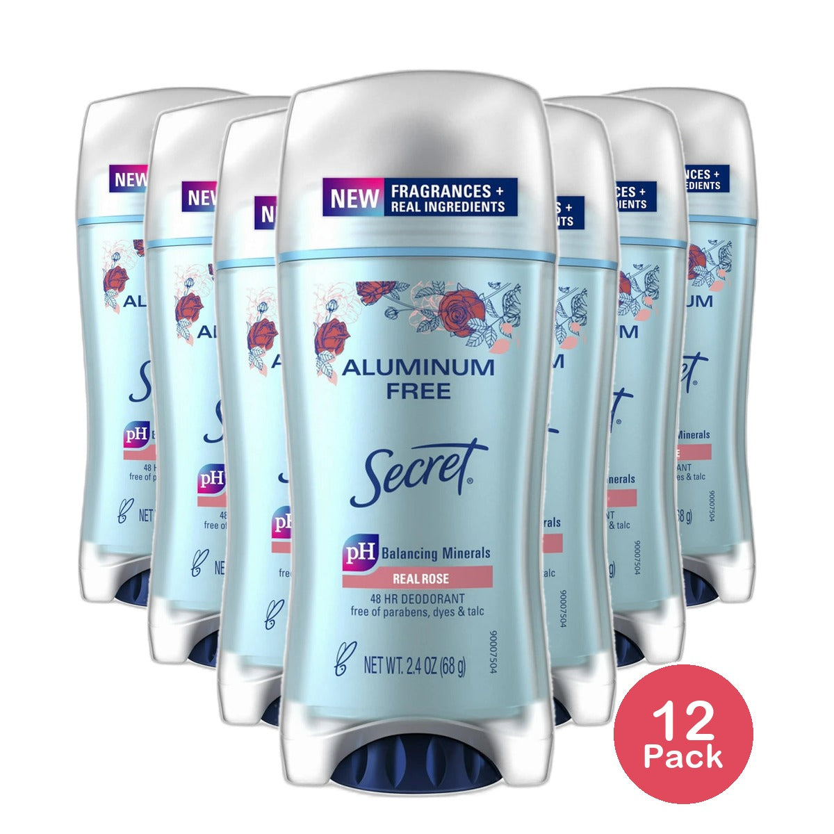 Secret Aluminum Free Deodorant for Women Real Rose 2.4Oz (Pack of 12)