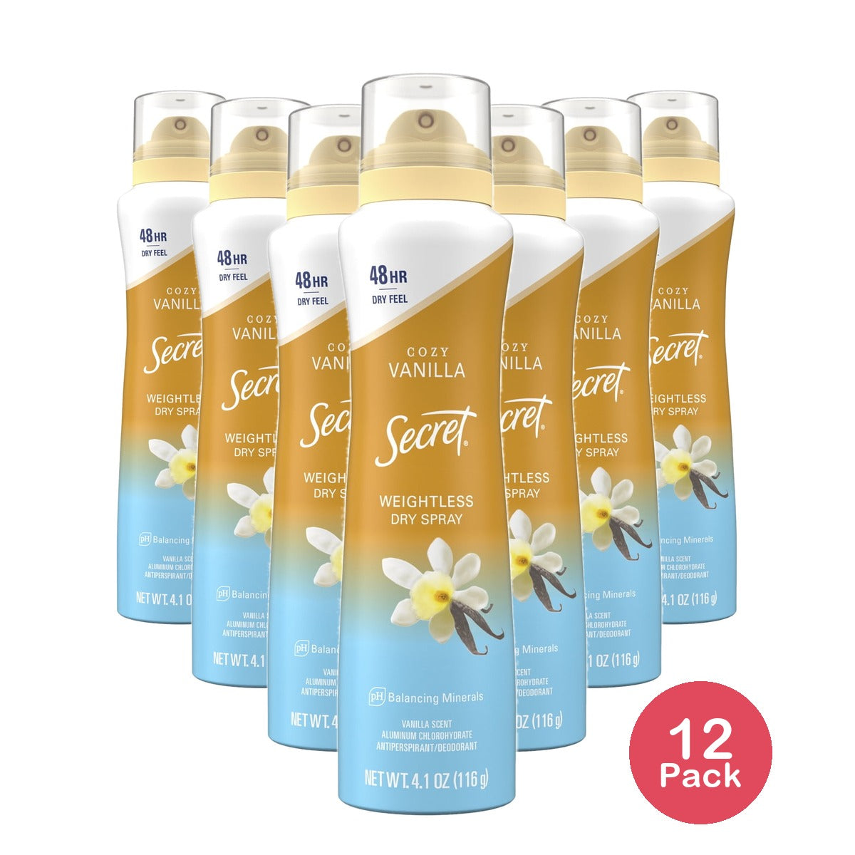 Secret Dry Spray Antiperspirant Deodorant - Vanilla and Argan Oil - 4.1 OZ(Pack of 12)
