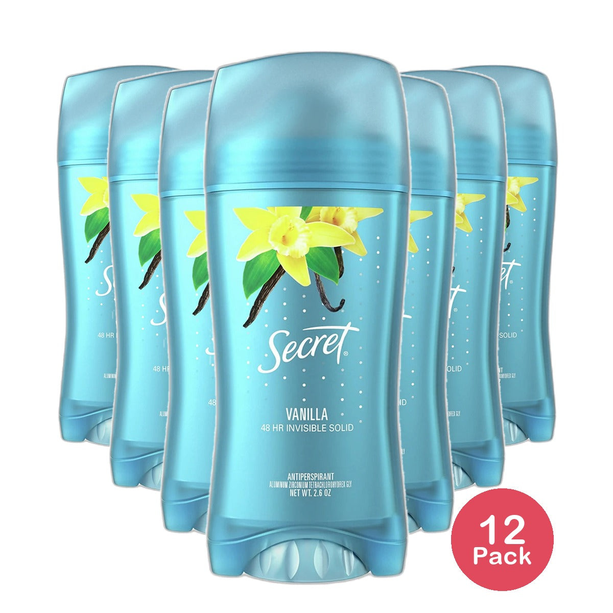 Secret Invisible Solid Antiperspirant Deodorant Vanilla Scent 2.6Oz (Pack of 12)