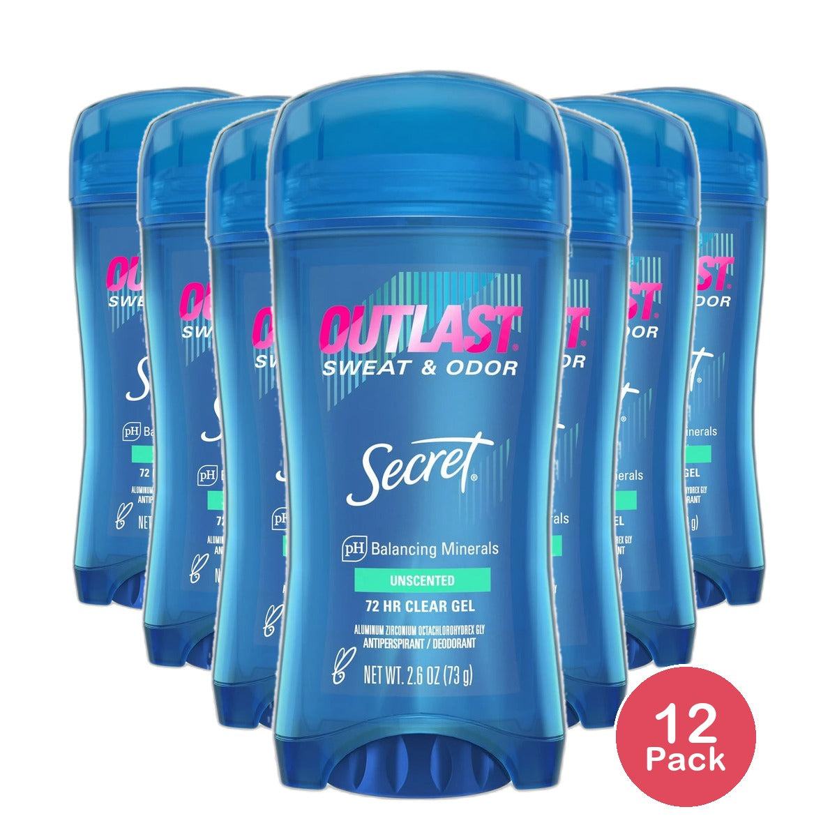 Secret Outlast Antiperspirant And Deodorant Clear Gel Unscented 2.6Oz (Pack of 12)