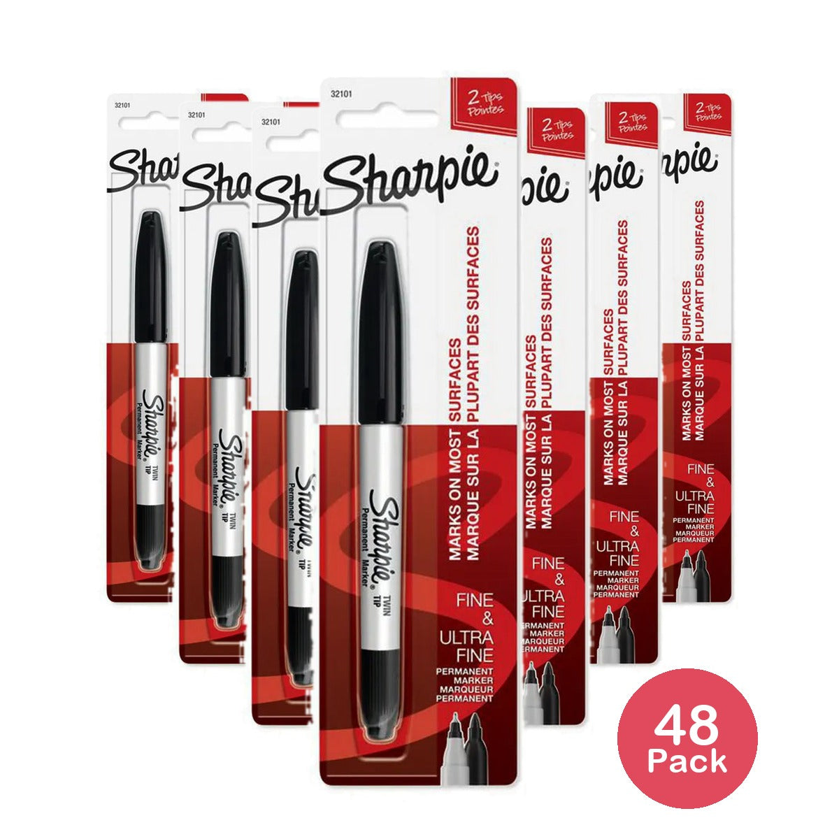 Sharpie Black Twin-Tip Permanent Marker 0.32Oz (Pack Of 48)