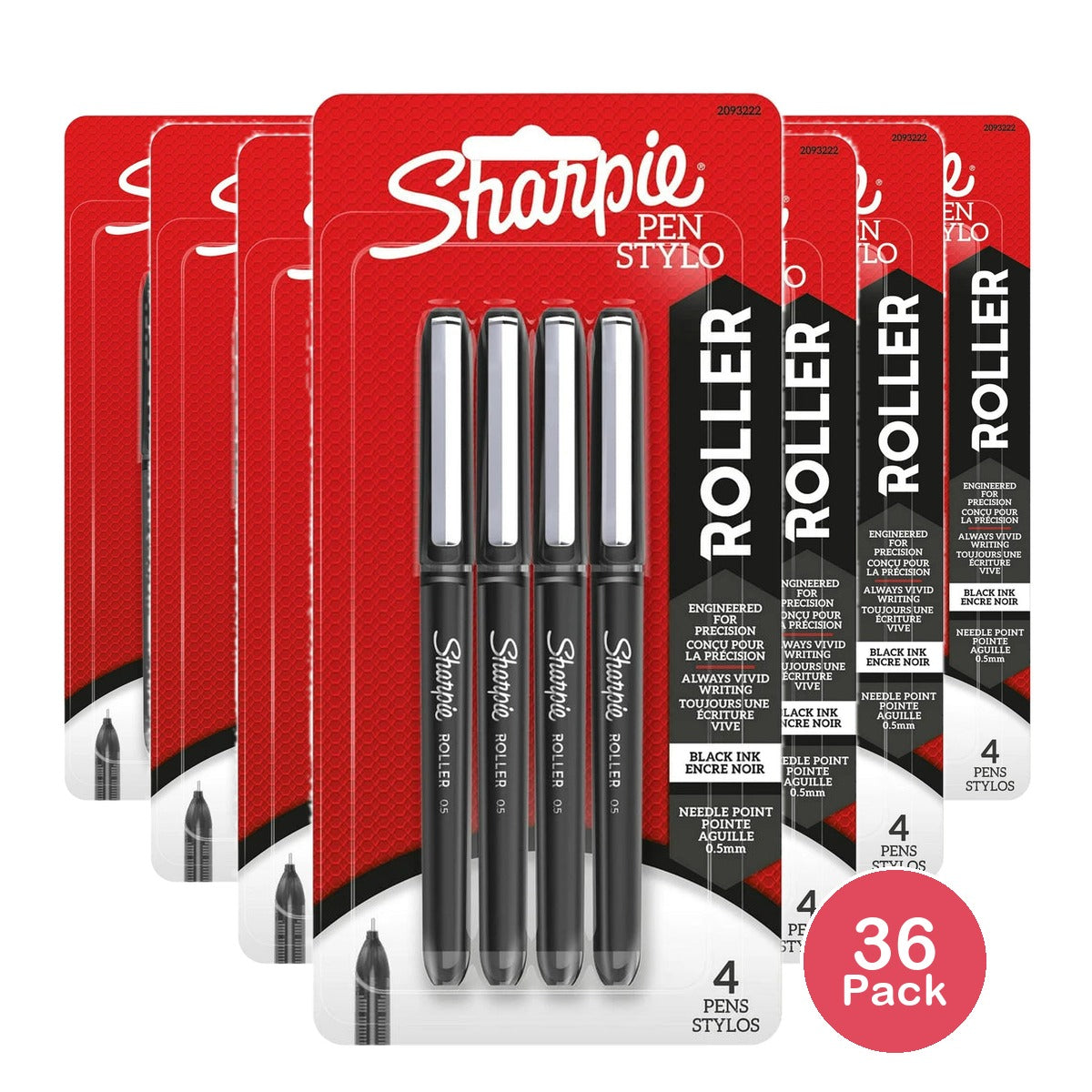 Sharpie® Rollerball Pens, Needle Point, 0.5 Mm, Black Ink (Pack of 36)