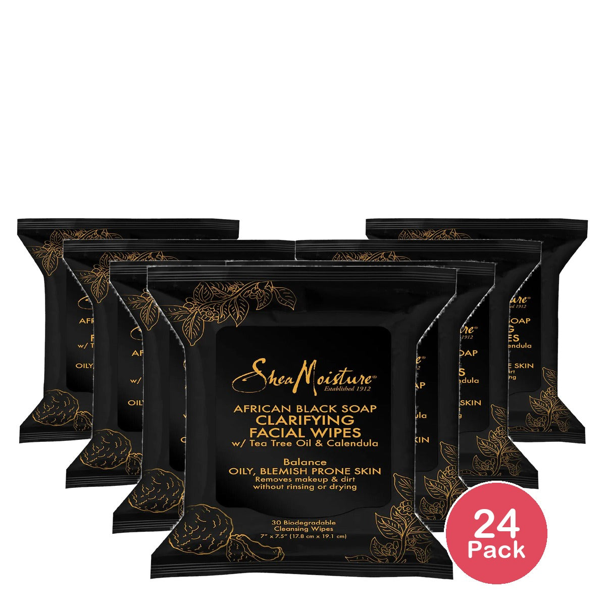 SheaMoisture African Black Soap Clarifying Facial Wipes 30 Ct (Pack of 24)