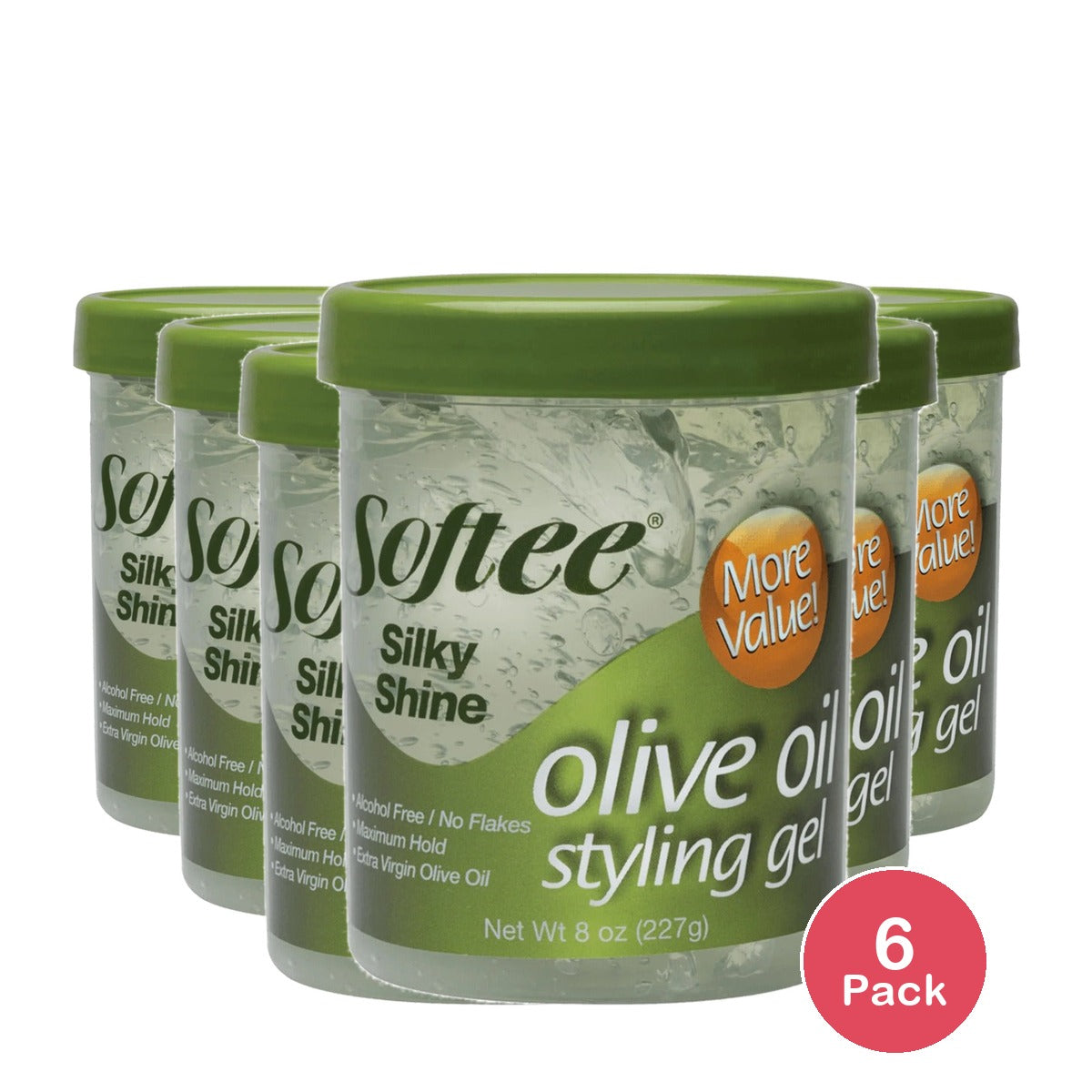 Softee Silky Shine Olive Oil Styling Gel 8 Oz (Pack of 6)