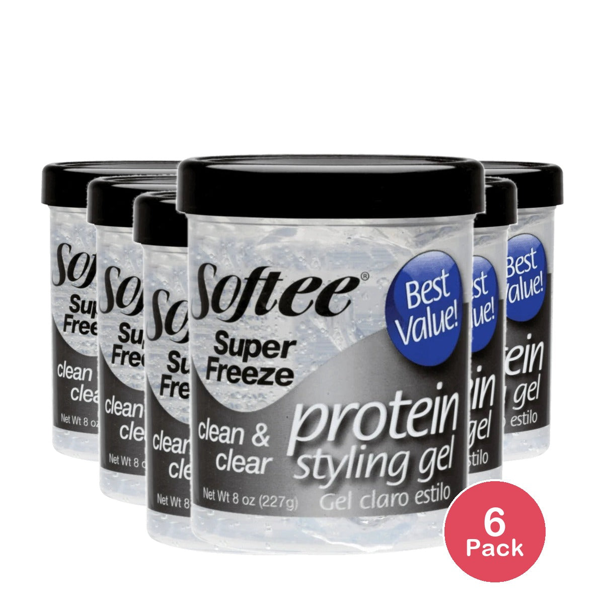 Softee Super Freeze Clean Clear Protein Styling Gel 8 Oz (Pack of 6)