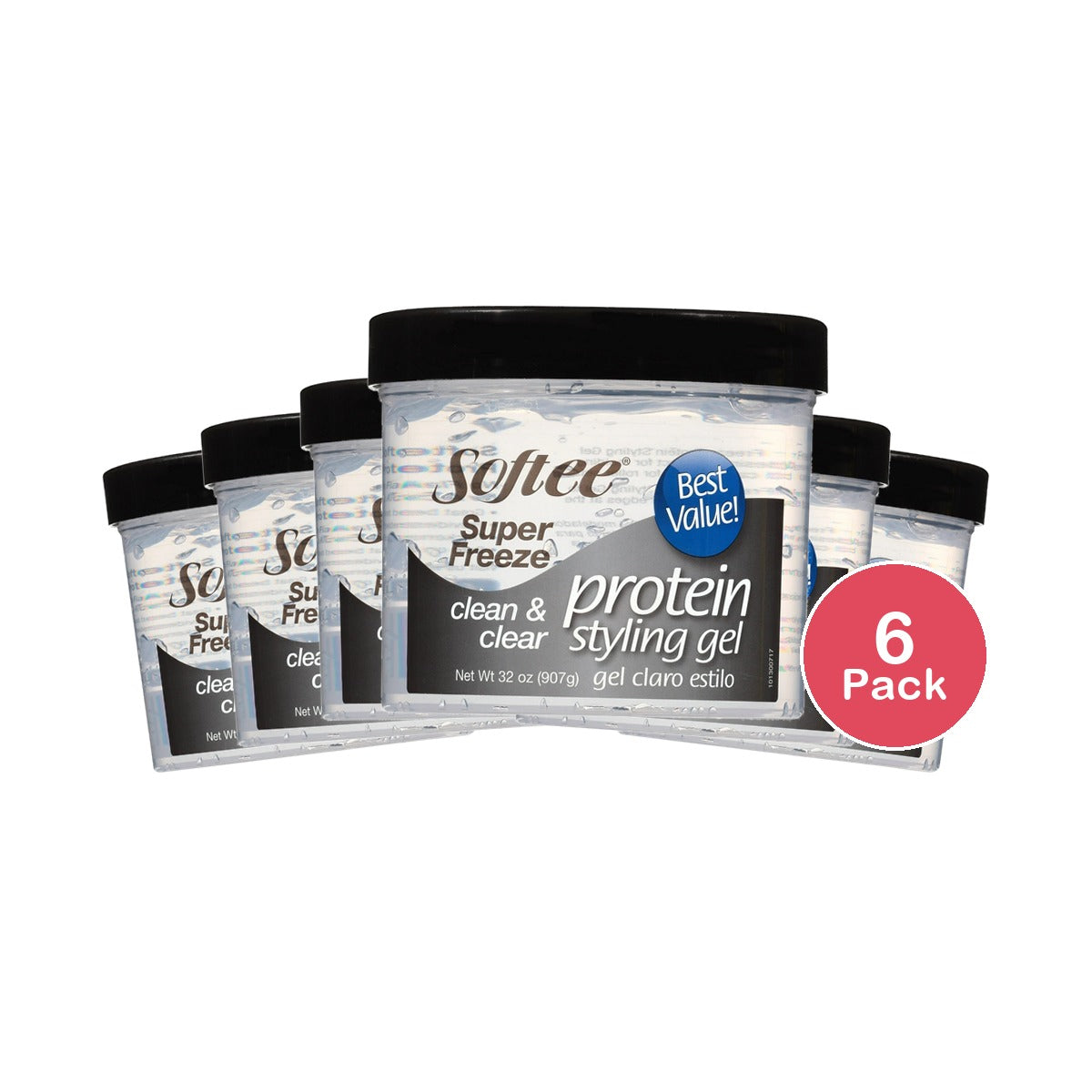 Softee Super Freeze Protein Styling Gel, 32 Oz Jar (Pack of 6)
