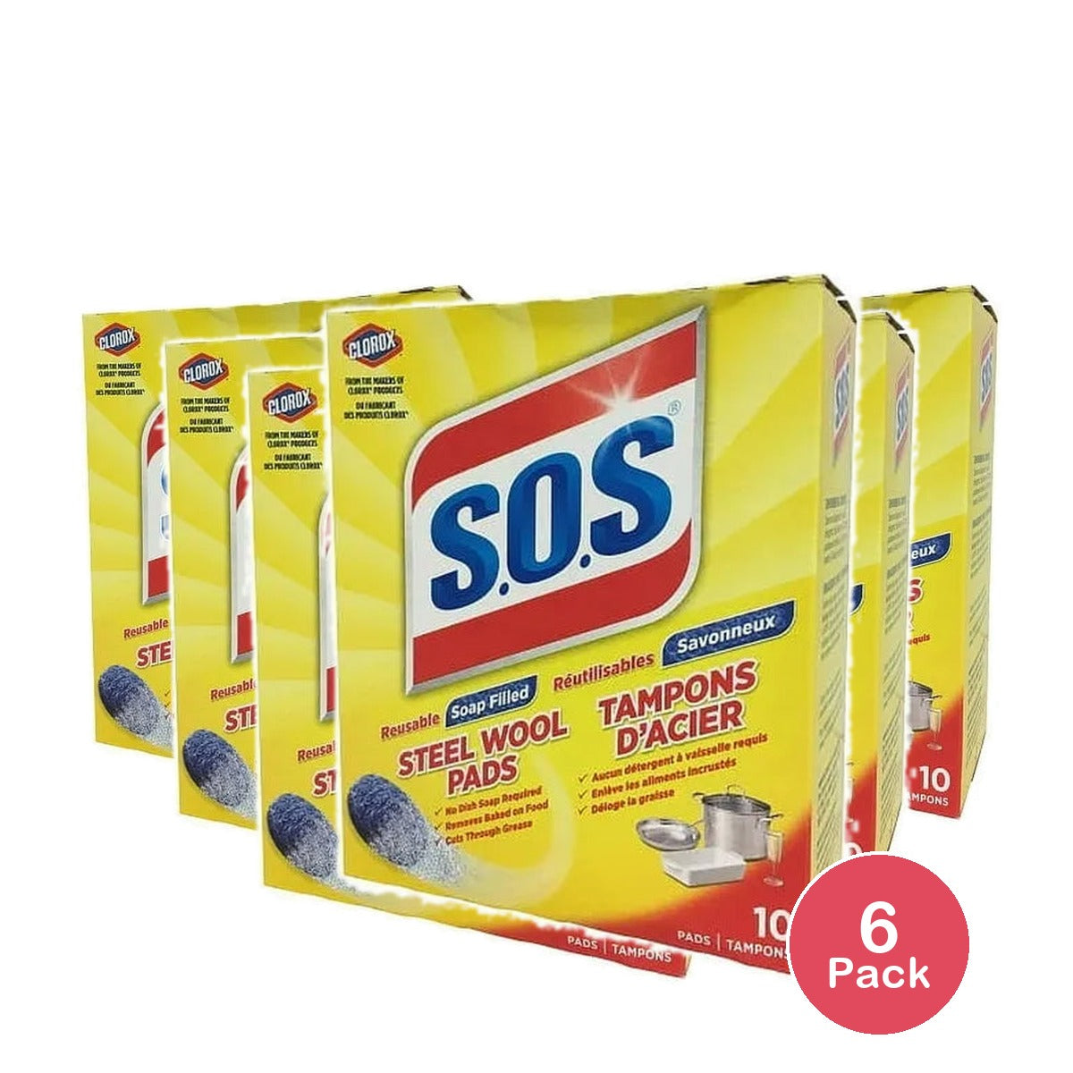 Sos Steel Wool Soap Filled Reusable Pads 2Oz (Pack Of 6)