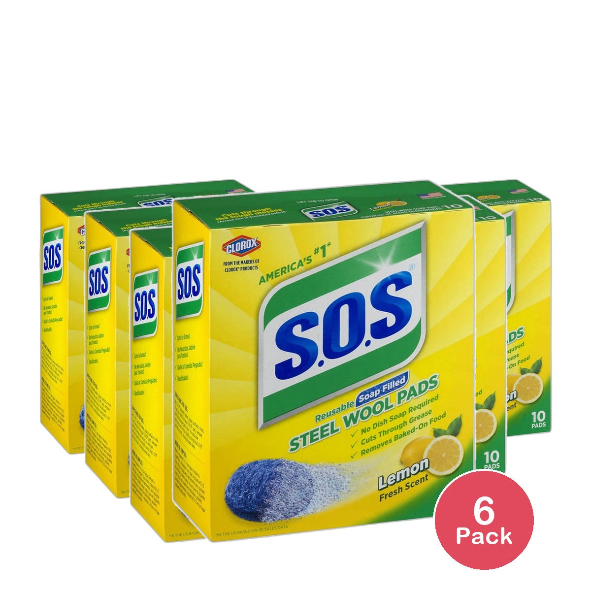 S.O.S Steel Wool Soap Pads Lemon Fresh 4.8oz (Pack of 6)