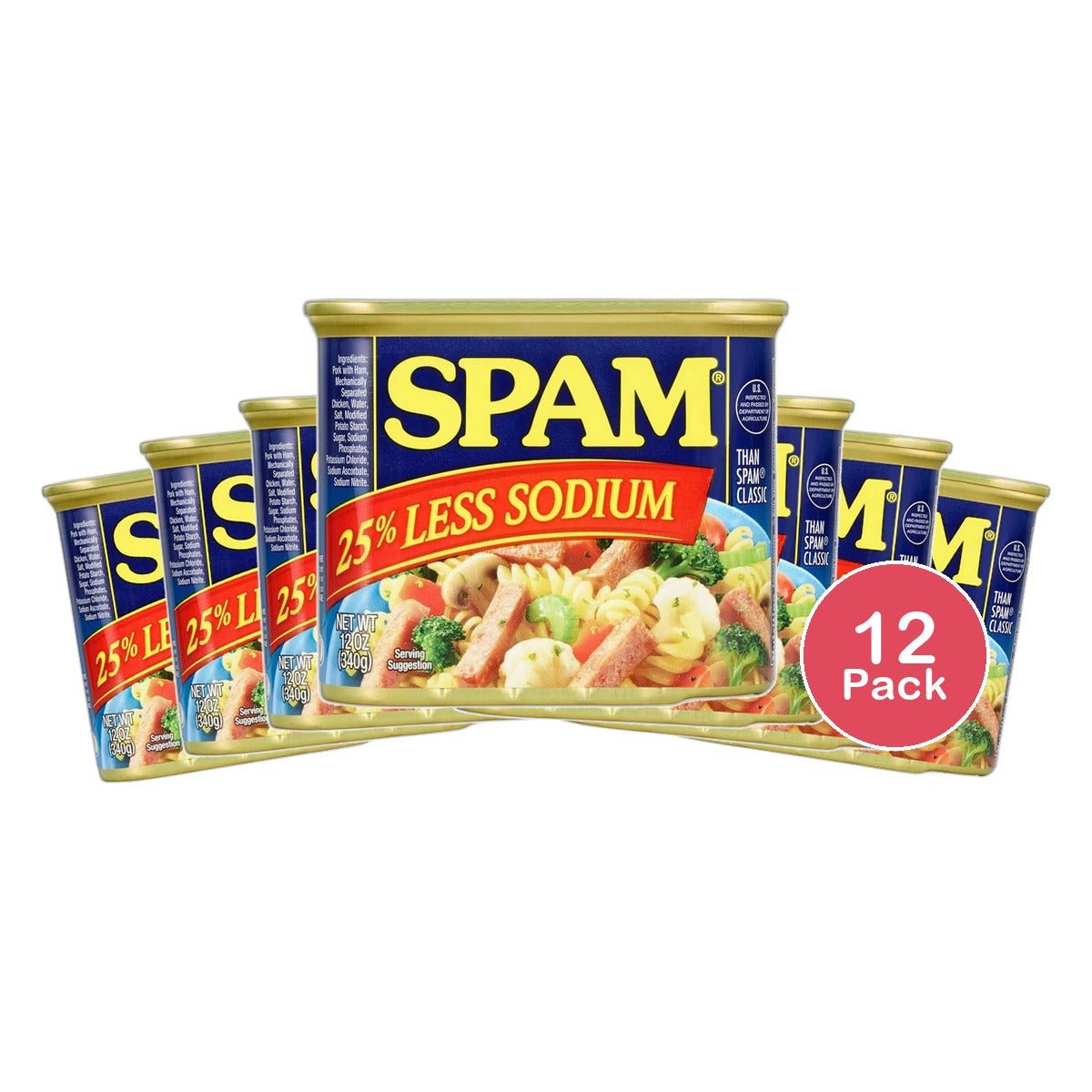 Spam Less Sodium Lunch Meat 12Oz (Pack of 12)