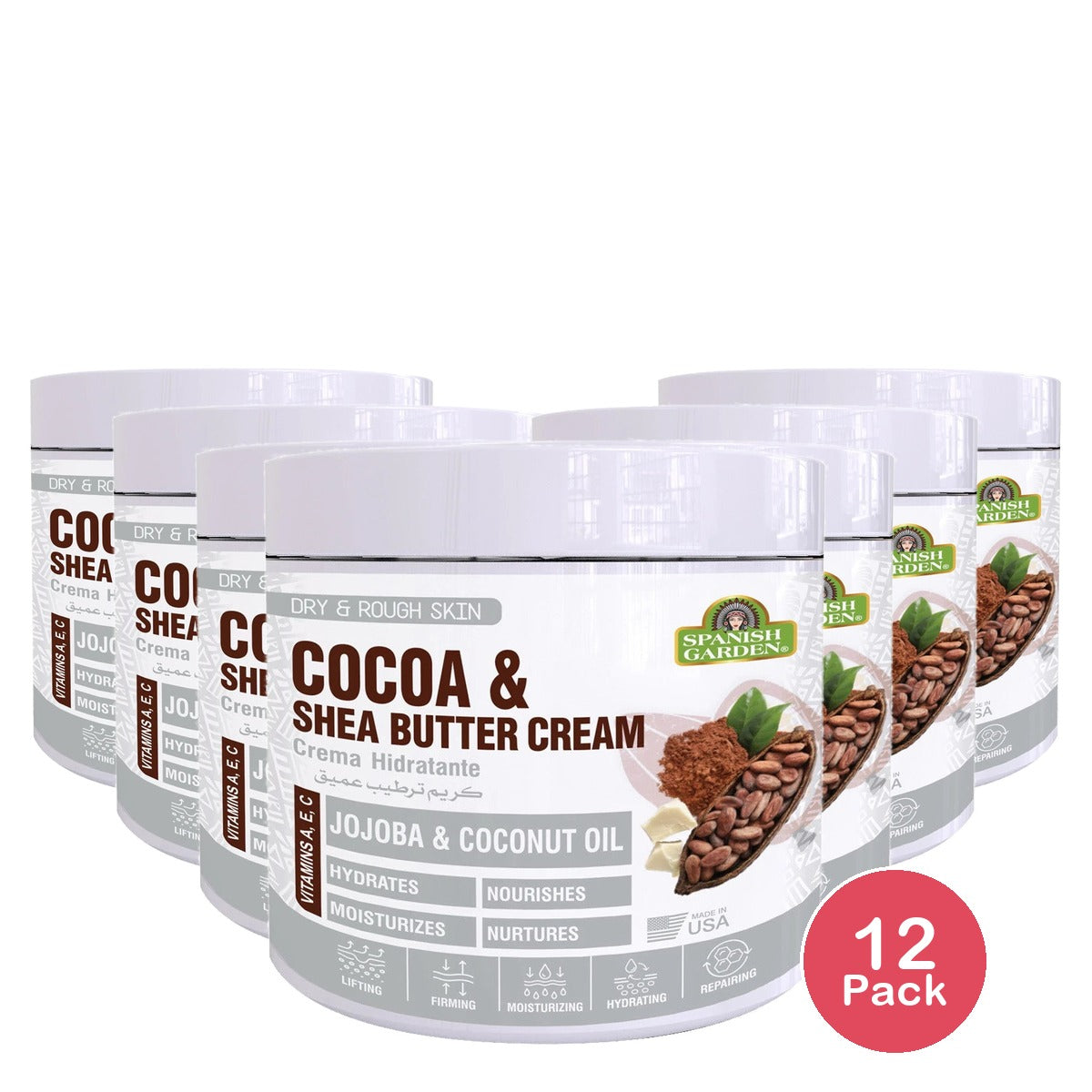 Spanish Garden Face & Body Cocoa & Shea Butter Cream 16 Oz (Pack of 12)