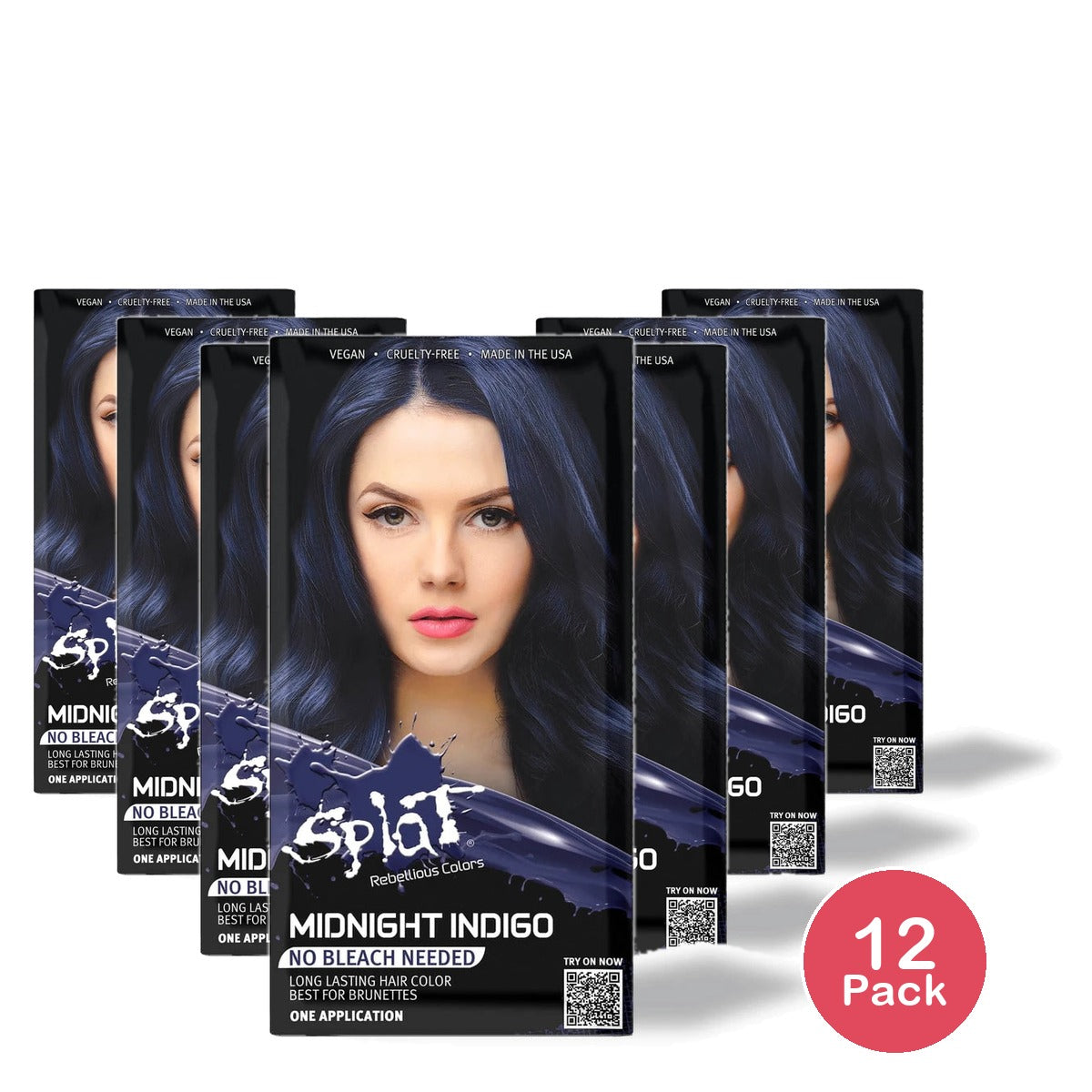 Splat Midnight Indigo Hair Dye Semi-Permanent Blue Color 6.75 Oz (Pack of 12)