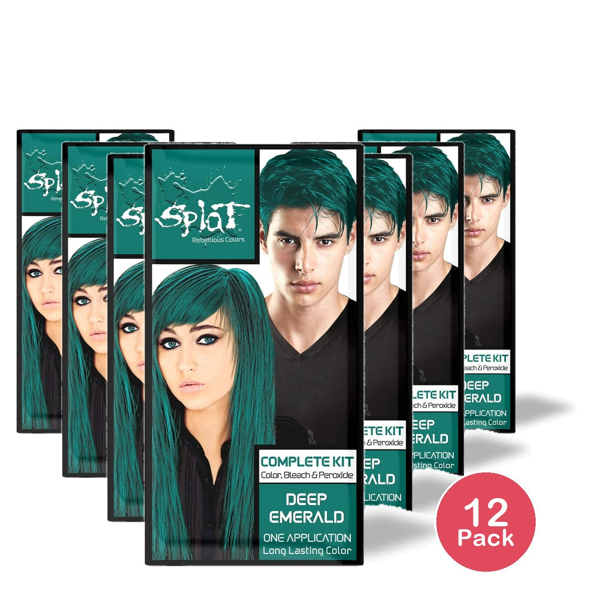 Splat Original Complete Kit Semi-Permanent Hair Dye with Bleach Deep Emerald (Pack of 12)