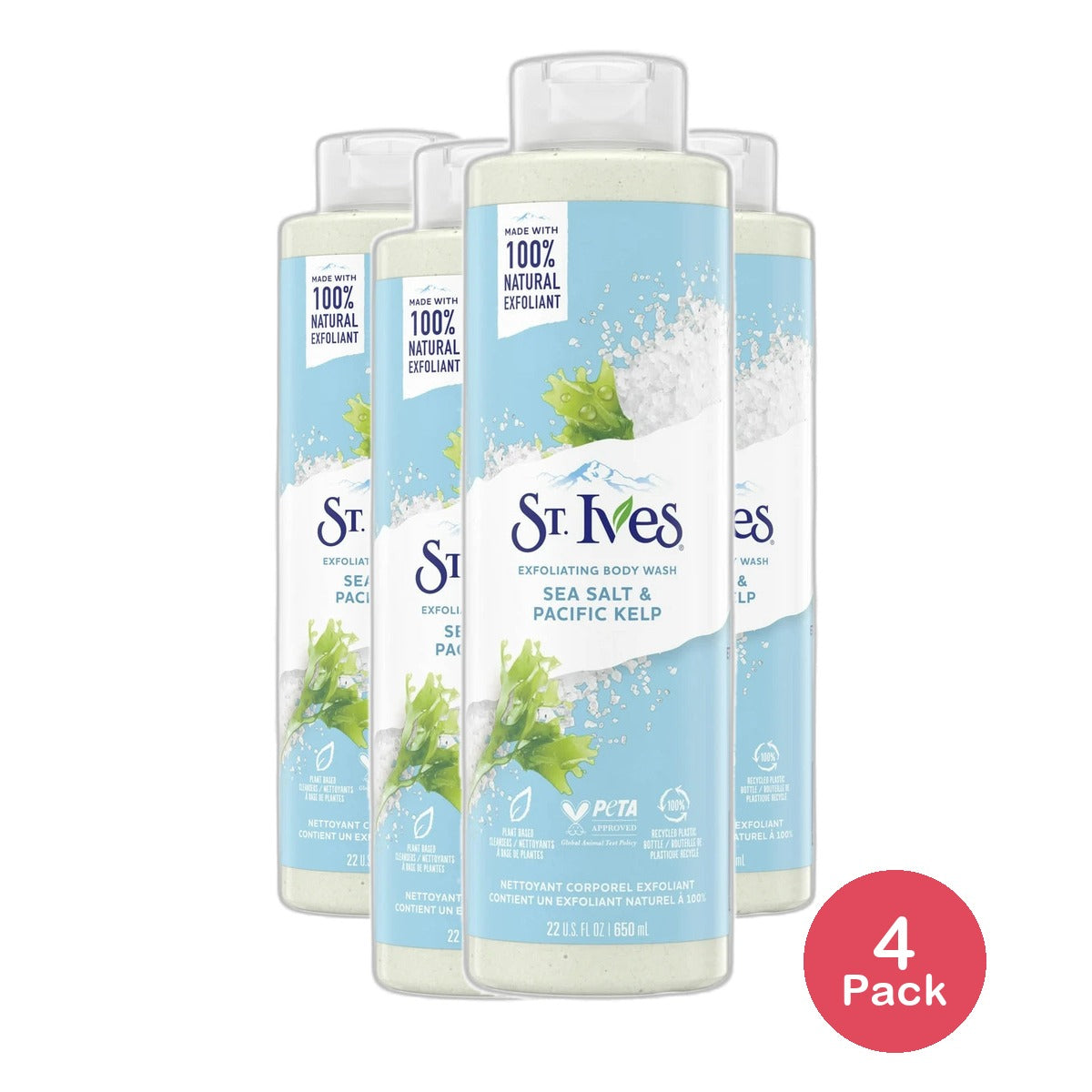 St Ives Exfoliating Body Wash Sea Salt and Pacific Kelp 22Oz (Pack of 4)