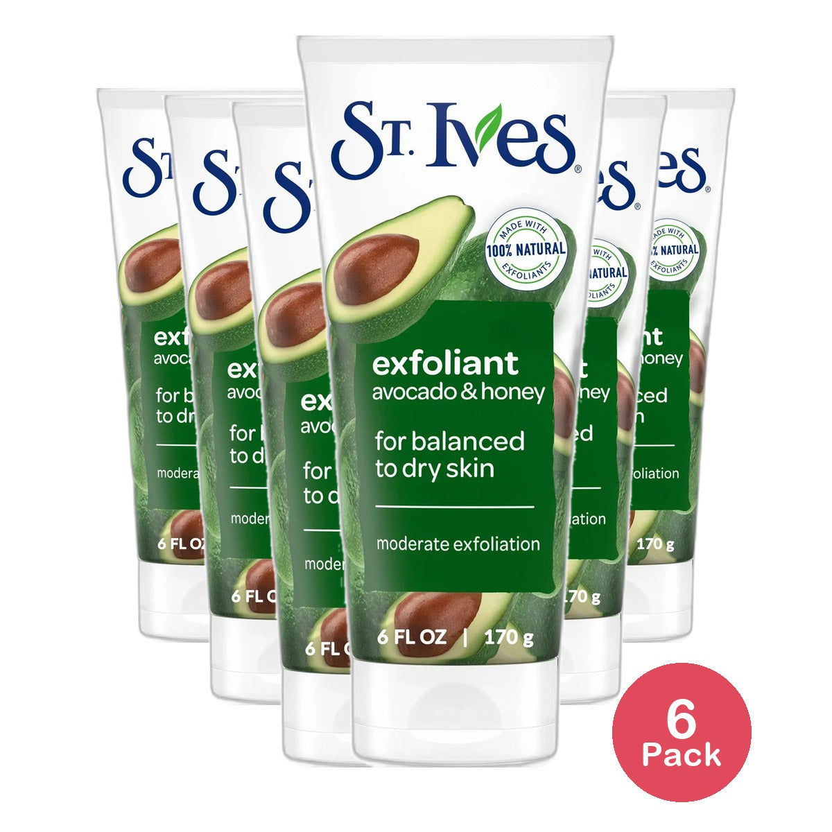 St. Ives Soft Skin Exfoliating Face Scrub Avocado and Honey Facial Exfoliator 6Oz (Pack of 6)