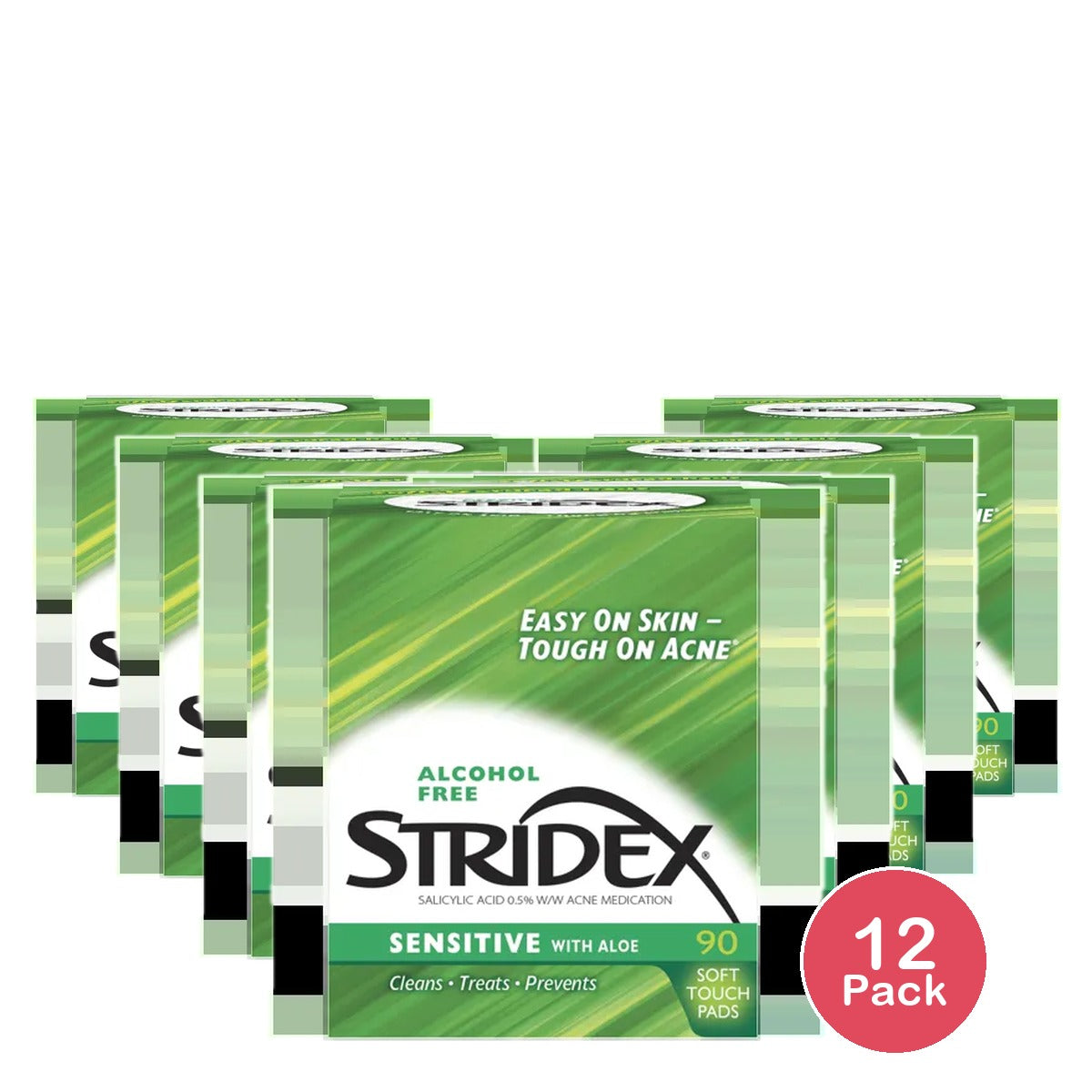 Stridex Triple Action Medicated Acne Pads Sensitive Skin 3.2Oz (Pack of 12)