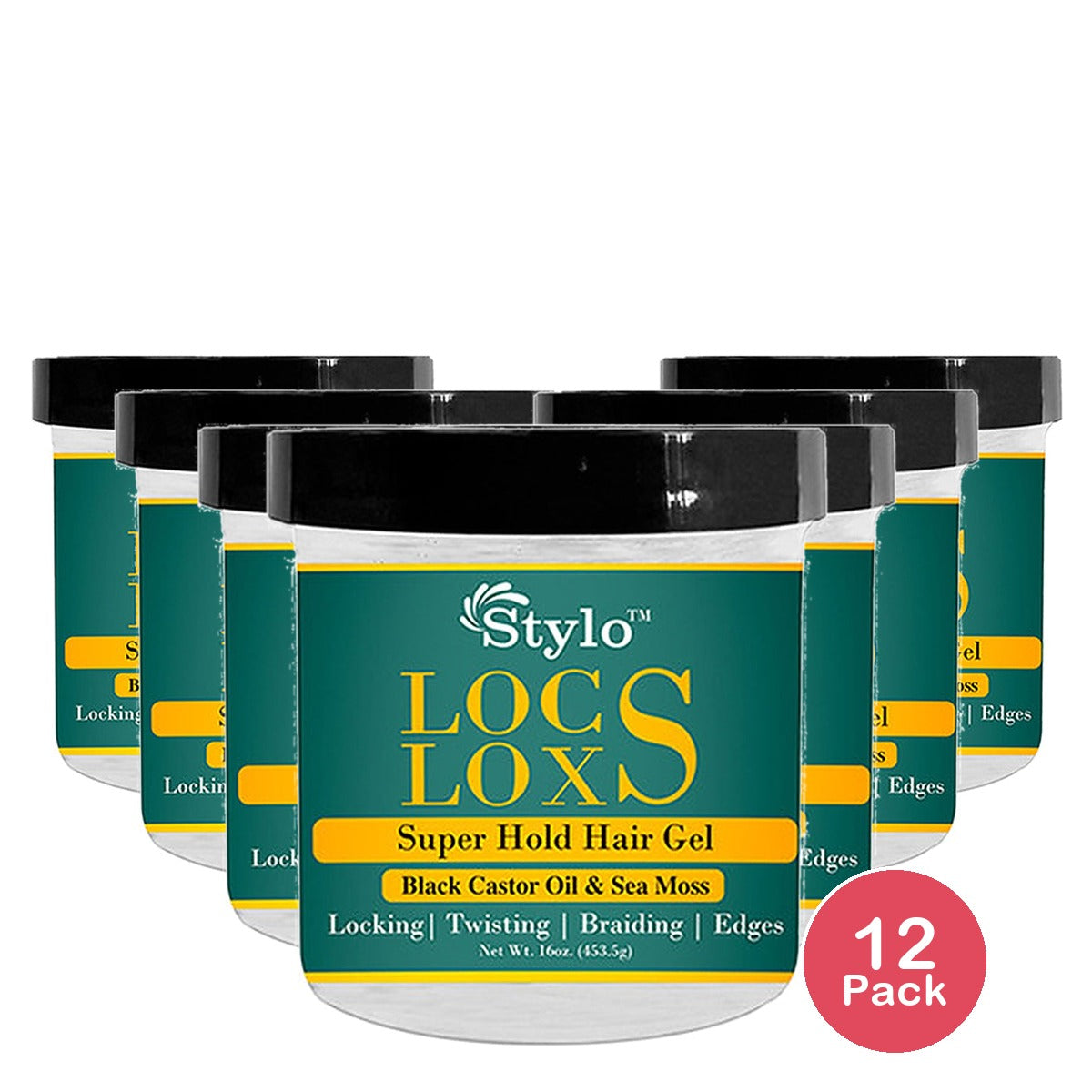Stylo Locs Black Castor Oil & Sea Moss Gel 16 Oz (Pack of 12)