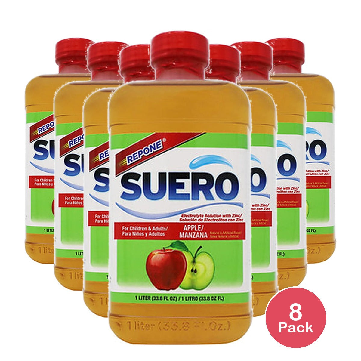 Suero Repone Electrolyte Solution Apple 33.8 Oz (Pack of 8)