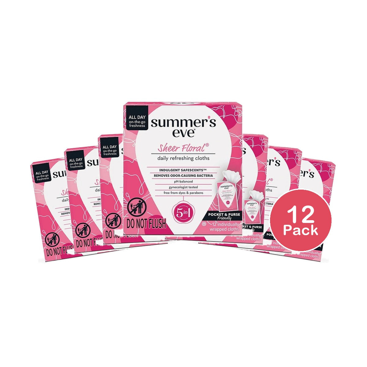 Summer's Eve Sheer Floral 5-in-1 Feminine Wipes (Pack of 12)