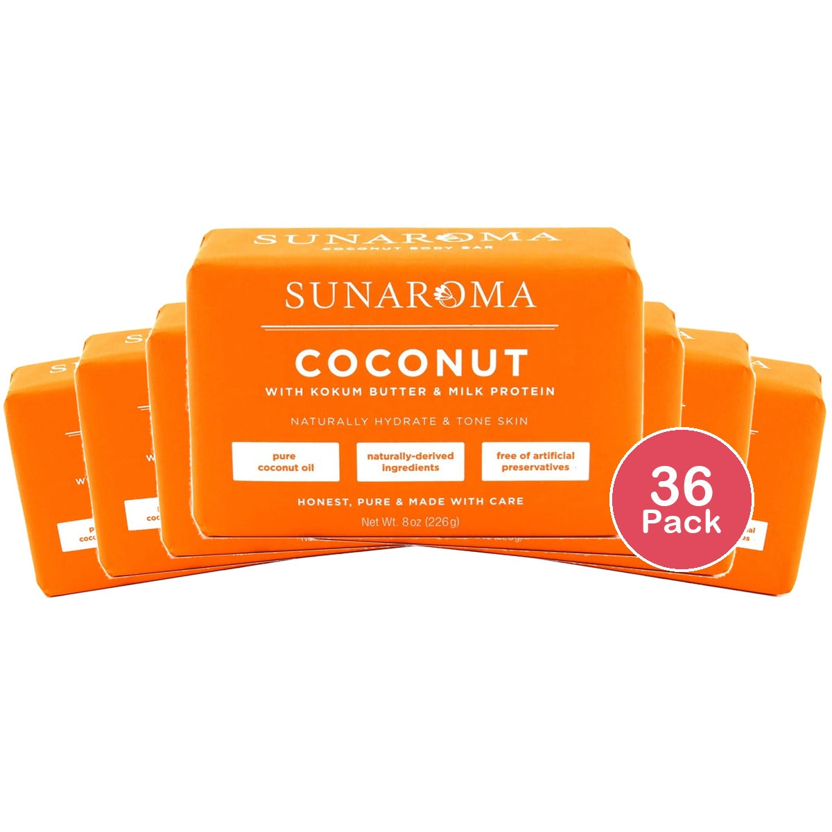 Sunaroma Organic Coconut Oil Soap 8 Oz (Pack of 36)