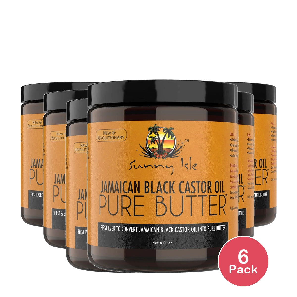 Sunny Isle Black Castor Oil Pure Butter (Original) 8oz (Pack of 6)
