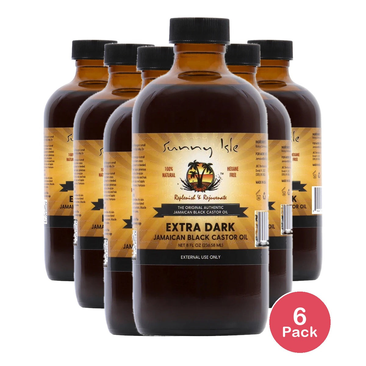 Sunny Isle Extra Dark Jamaican Black Castor Oil 8oz (Pack of 6)