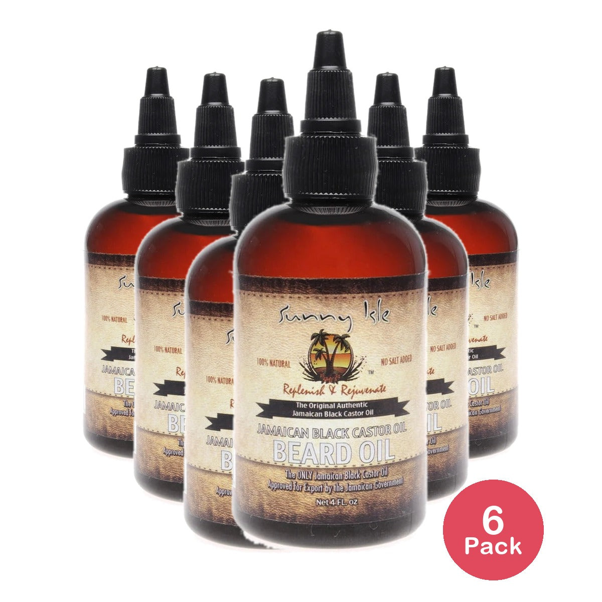 Sunny Isle Jamaican Black Castor Oil Beard Oil, 4 Fl. Oz (Pack of 6)