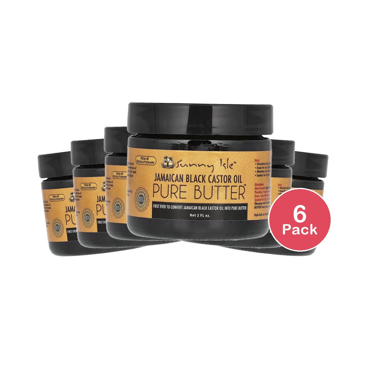 Sunny Isle Jamaican Black Castor Oil Pure Butter 2 fl oz (Pack of 6)