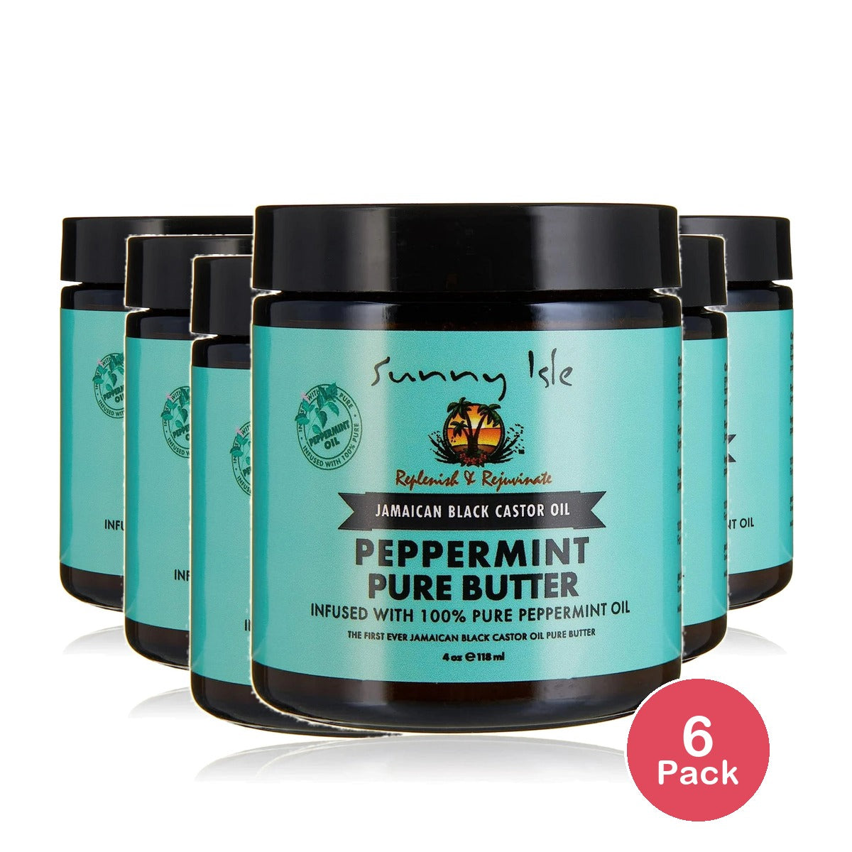Sunny Isle Jamaican Black Castor Oil Pure Butter infused with Peppermint Oil 4 Oz (Pack of 6)