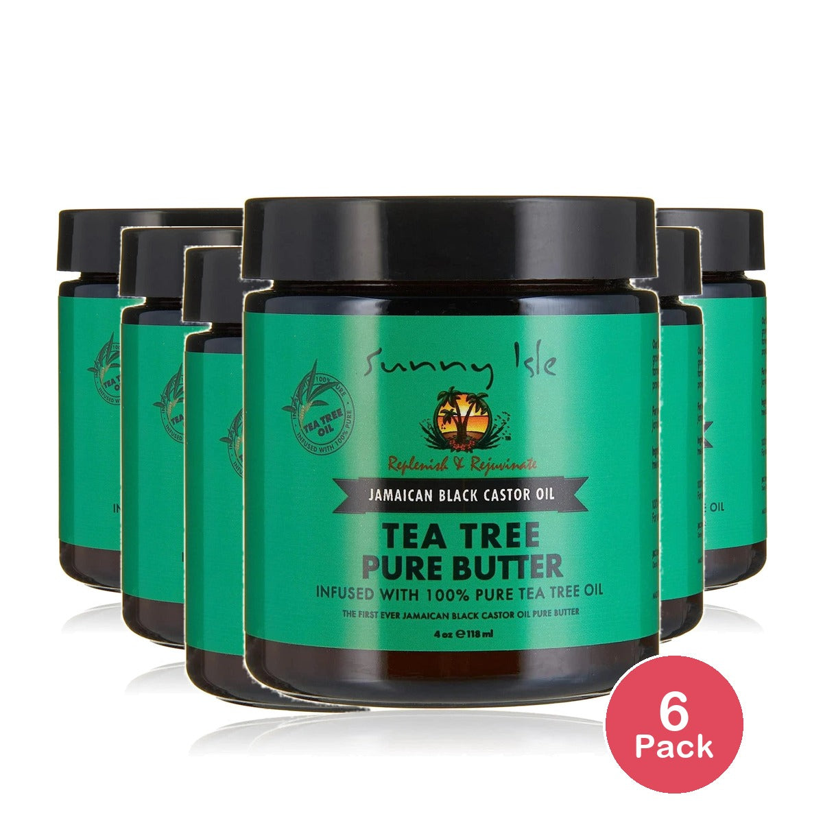 Sunny Isle Jamaican Black Castor Oil Pure Butter infused with Tea Tree Oil 4 Oz (Pack of 6)