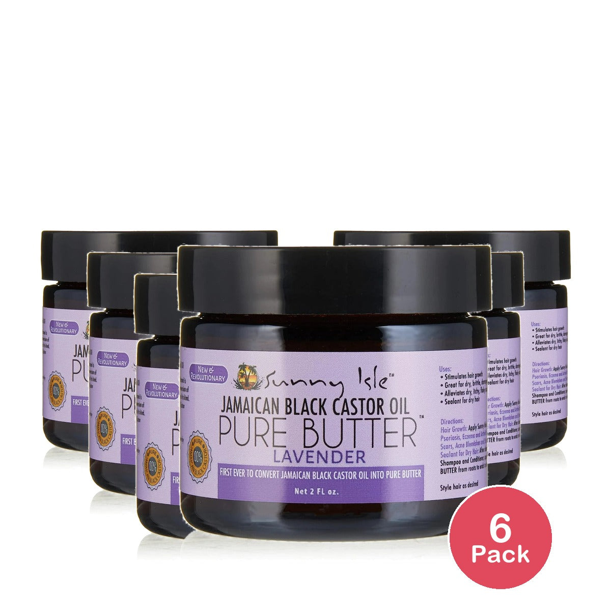 Sunny Isle Jamaican Black Castor Oil Pure Butter Lavender 2 fl oz (Pack of 6)