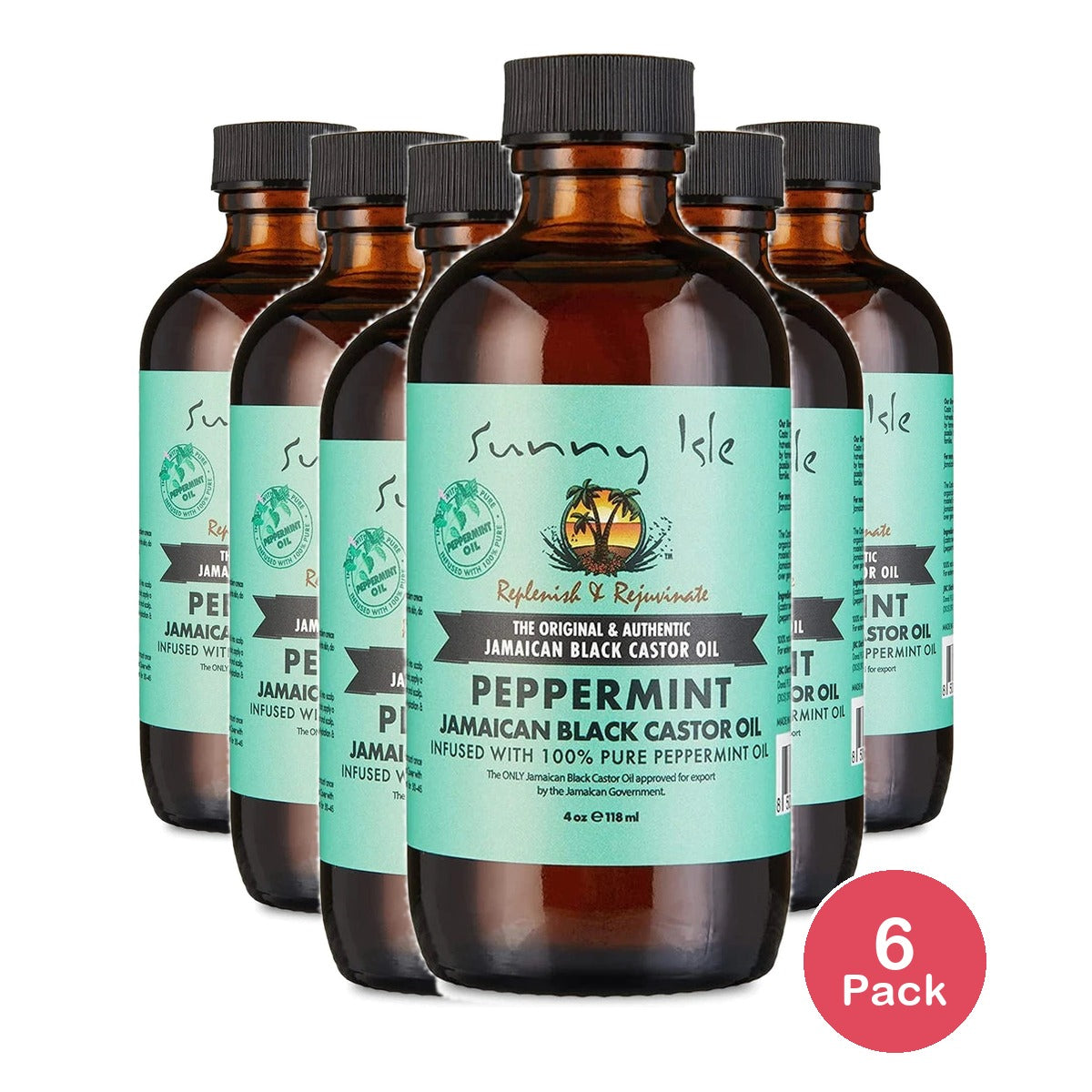Sunny Isle Jamaican Black Castor Oil with Peppermint 4oz (Pack of 6)