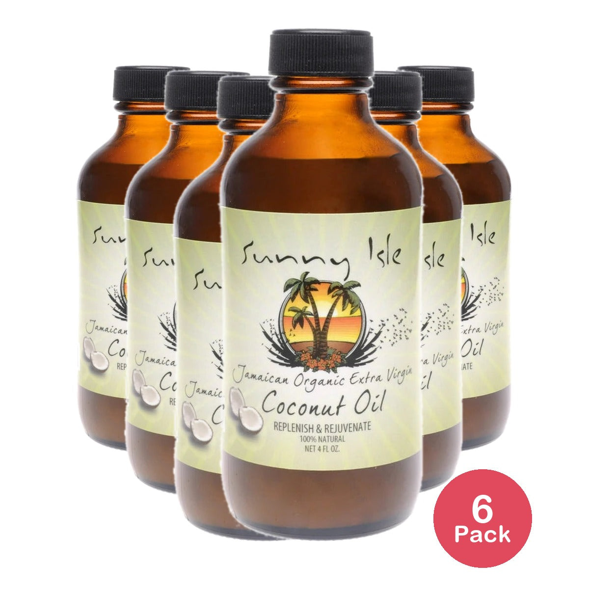 Sunny Isle Jamaican Organic Extra Virgin Coconut Oil 4 Fl. Oz (Pack of 6)
