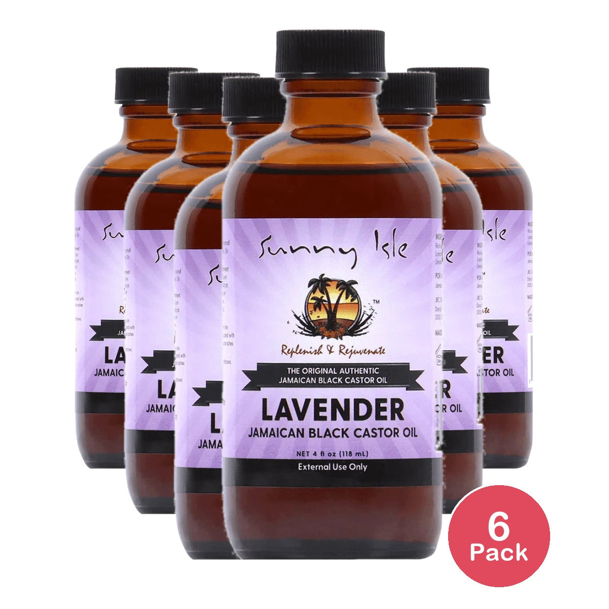 Sunny Isle Lavender Jamaican Black Castor Oil - 8 Fl. Oz (Pack of 6)