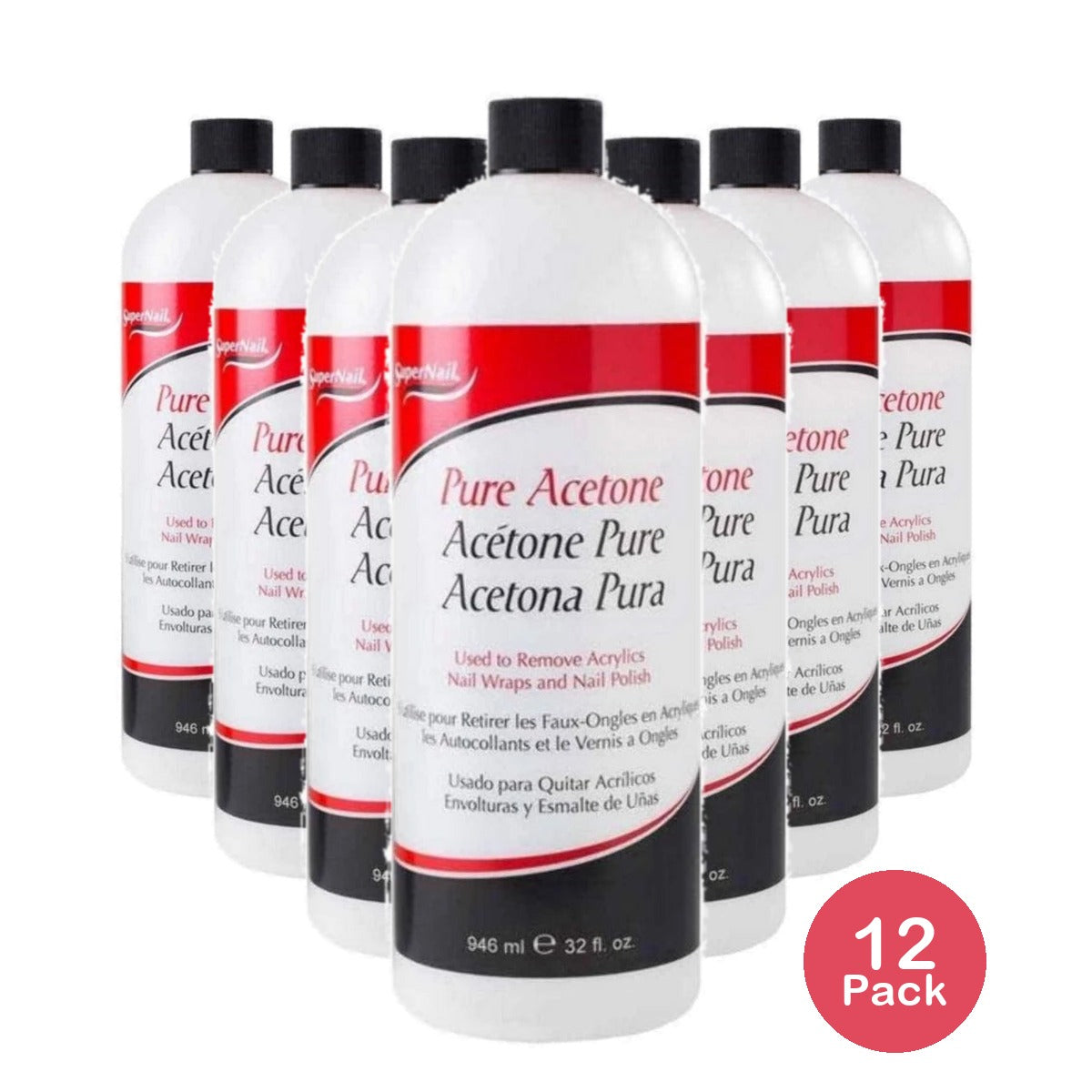 Super Nail Pure Acetone 32 oz (Pack of 12)