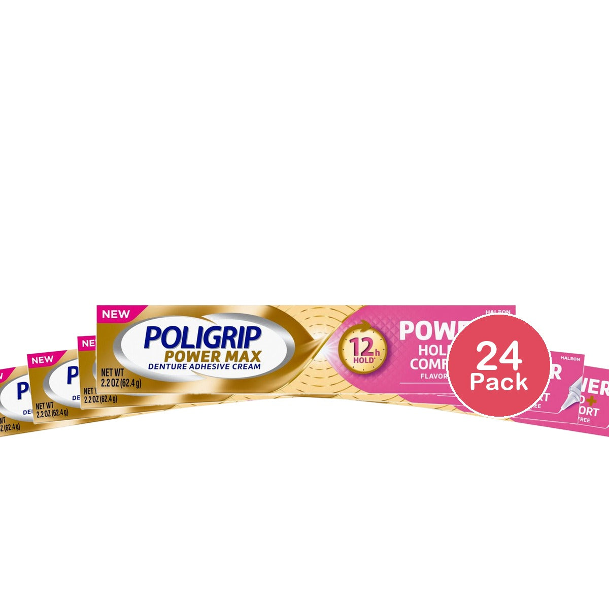 Super Poligrip Power Max Hold + Comfort Denture Adhesive 2.2 Oz (Pack of 24)