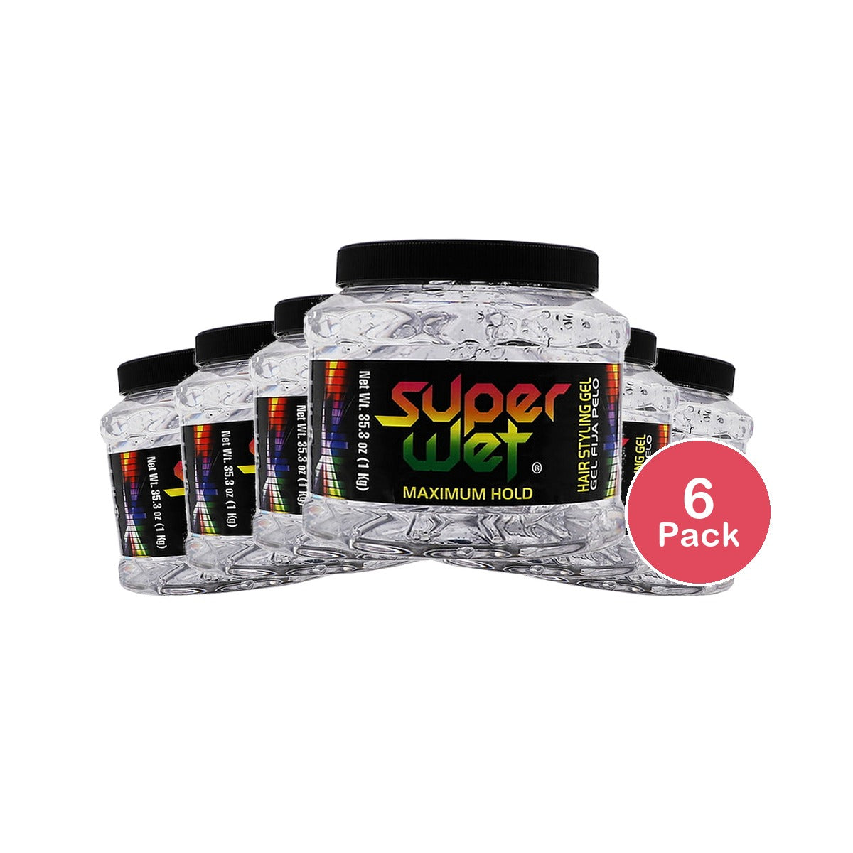 Super Wet Plus Transparent Hair Styling Gel 35.3 Oz (Pack of 6)
