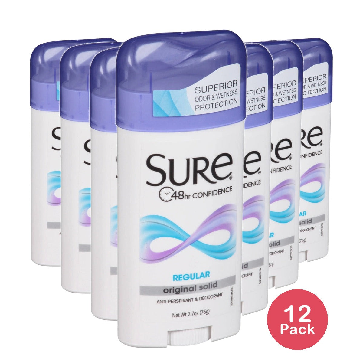 Sure Solid Anti-Perspirant Deodorant Original Solid Stick Regular Scent Women 2.7 oz (Pack of 12)