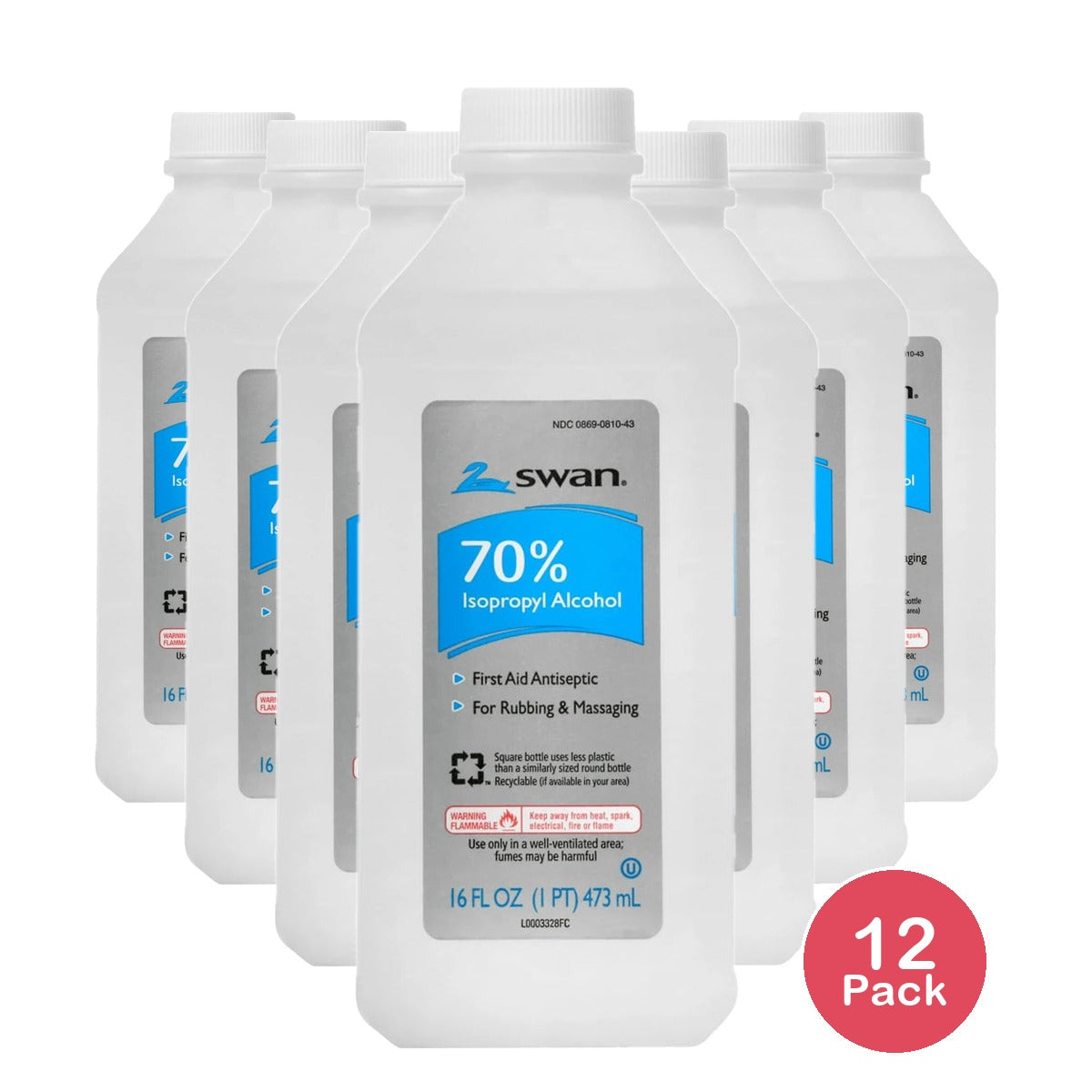 Swan Rubbing Alcohol 70% 16 oz (Pack of 12)